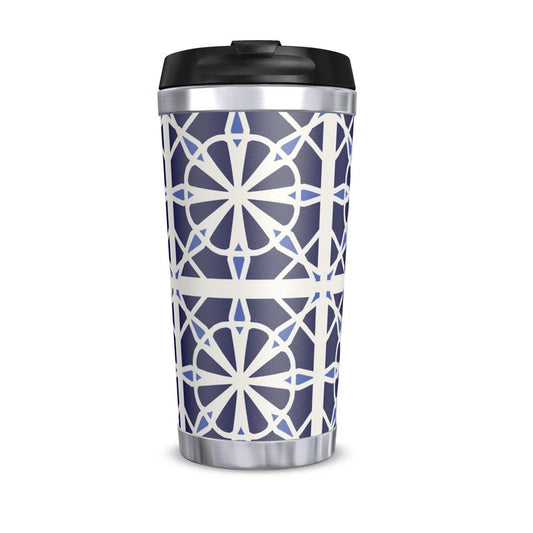 Travel Mug White & blue geometry