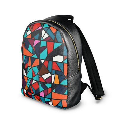 Leather Back pack geometry shapes blue red white