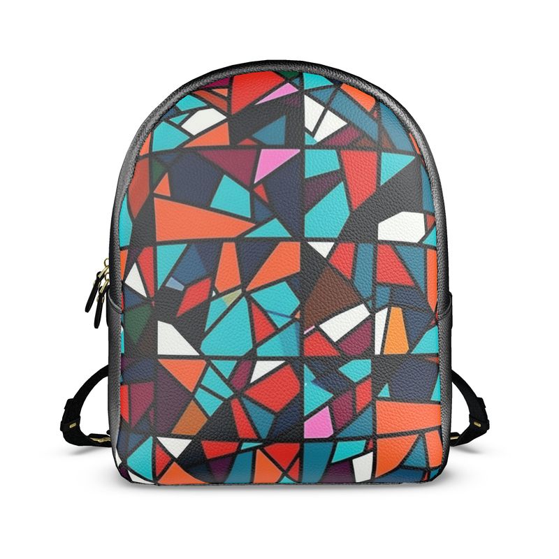 Leather Back pack geometry shapes blue red white