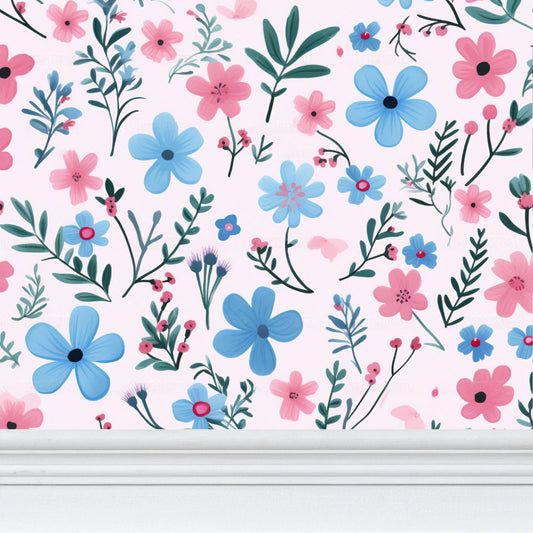 Wallpaper Gift Blue Pink floral print