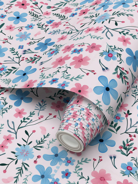 Wallpaper Gift Blue Pink floral print