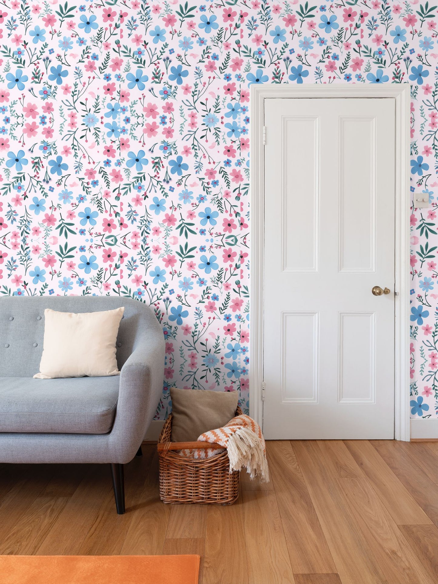 Wallpaper Gift Blue Pink floral print