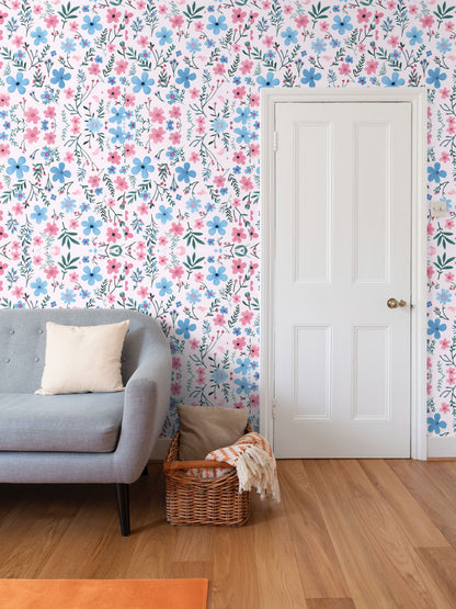 Wallpaper Gift Blue Pink floral print