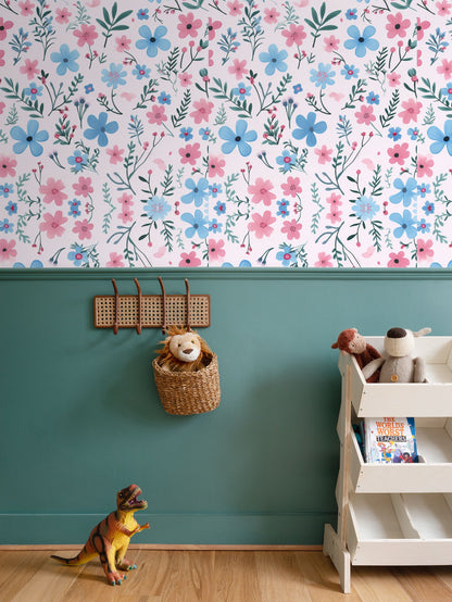 Wallpaper Gift Blue Pink floral print